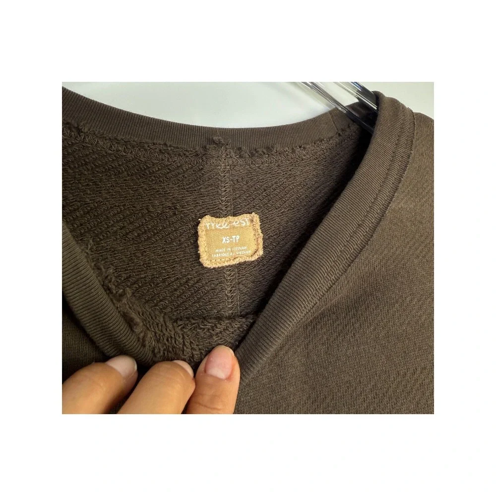 Free People Free-Est Womens XS Espresso Brown High Low Oversized Sweatshirt Seam